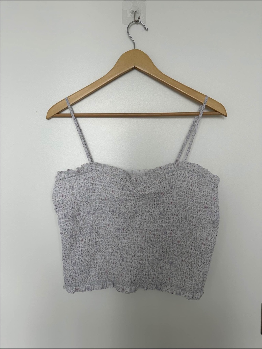 Aritzia Wilfred Floral Smocked Spaghetti Strap Crop Top